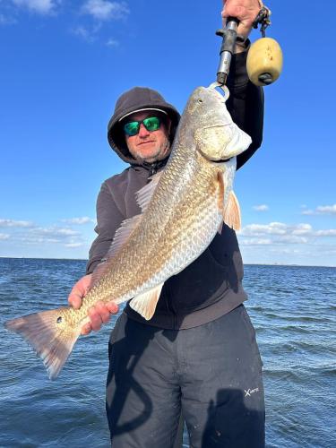 Angler holding a large redfish